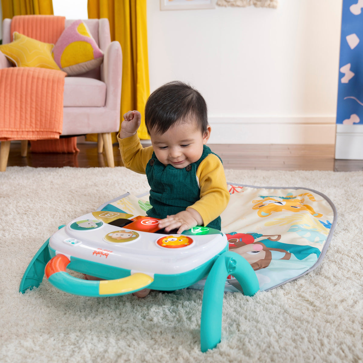 Bright Starts 4-in-1 Groovin Kicks Piano & Drum Baby Play Gym, Tropical Safari