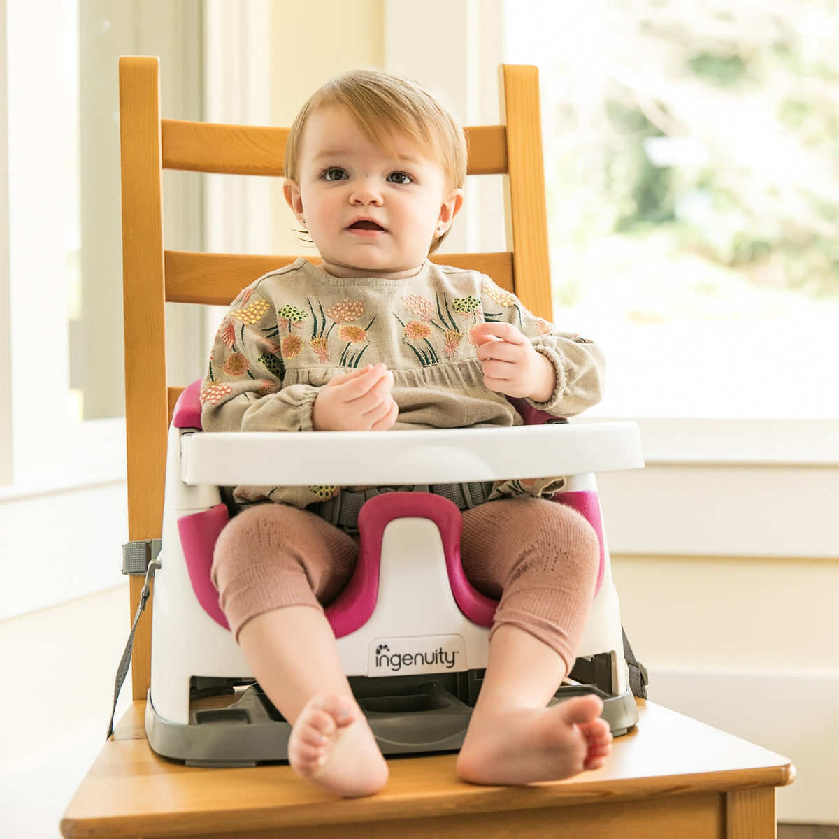 Ingenuity Baby Base 2-in-1 Booster Feeding and Floor Seat, Pink Flambe