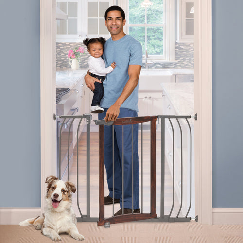 Anywhere Decorative Walk-Thru Pet and Baby Gate, Openings 28  42.5- Walnut/Charcoal