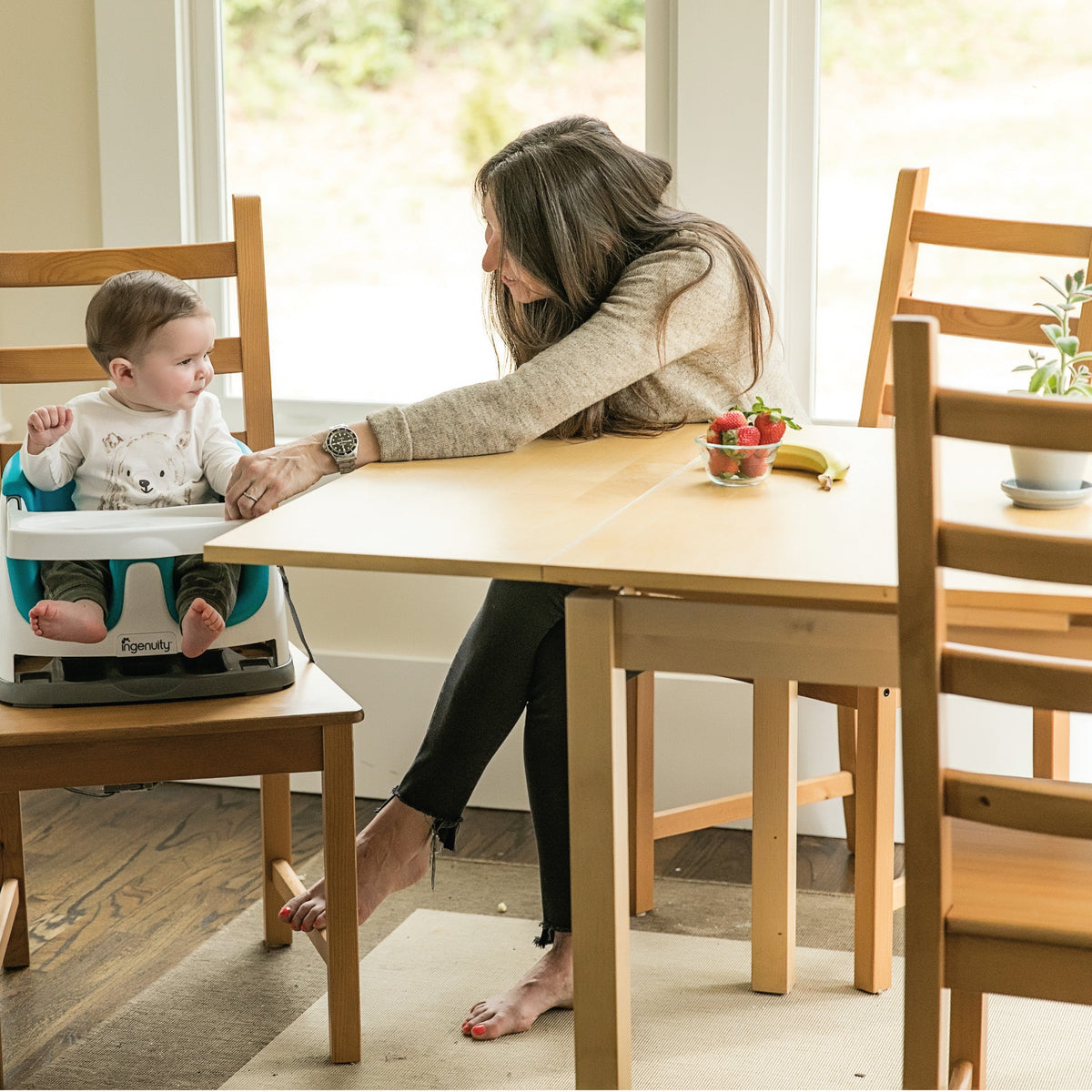 Ingenuity Baby Base 2-in-1 Booster Feeding and Floor Seat, Peacock Blue