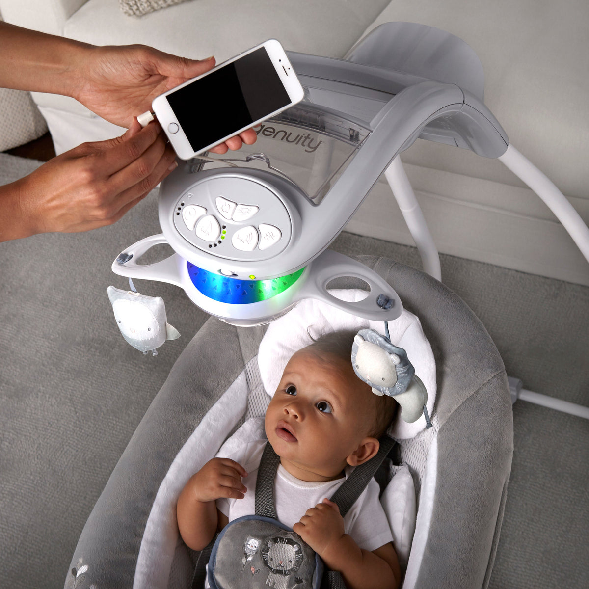 Ingenuity InLighten Baby Swing with Cool Mesh Fabric, Vibrations & Lights, Braden