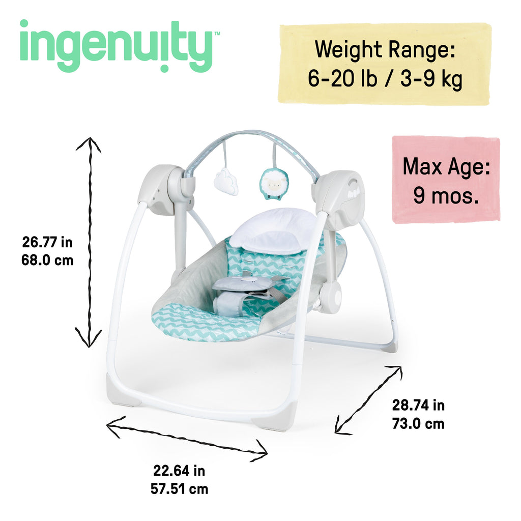 Ity by Ingenuity Swingity Swing Easy-Fold Portable Baby Swing, Goji