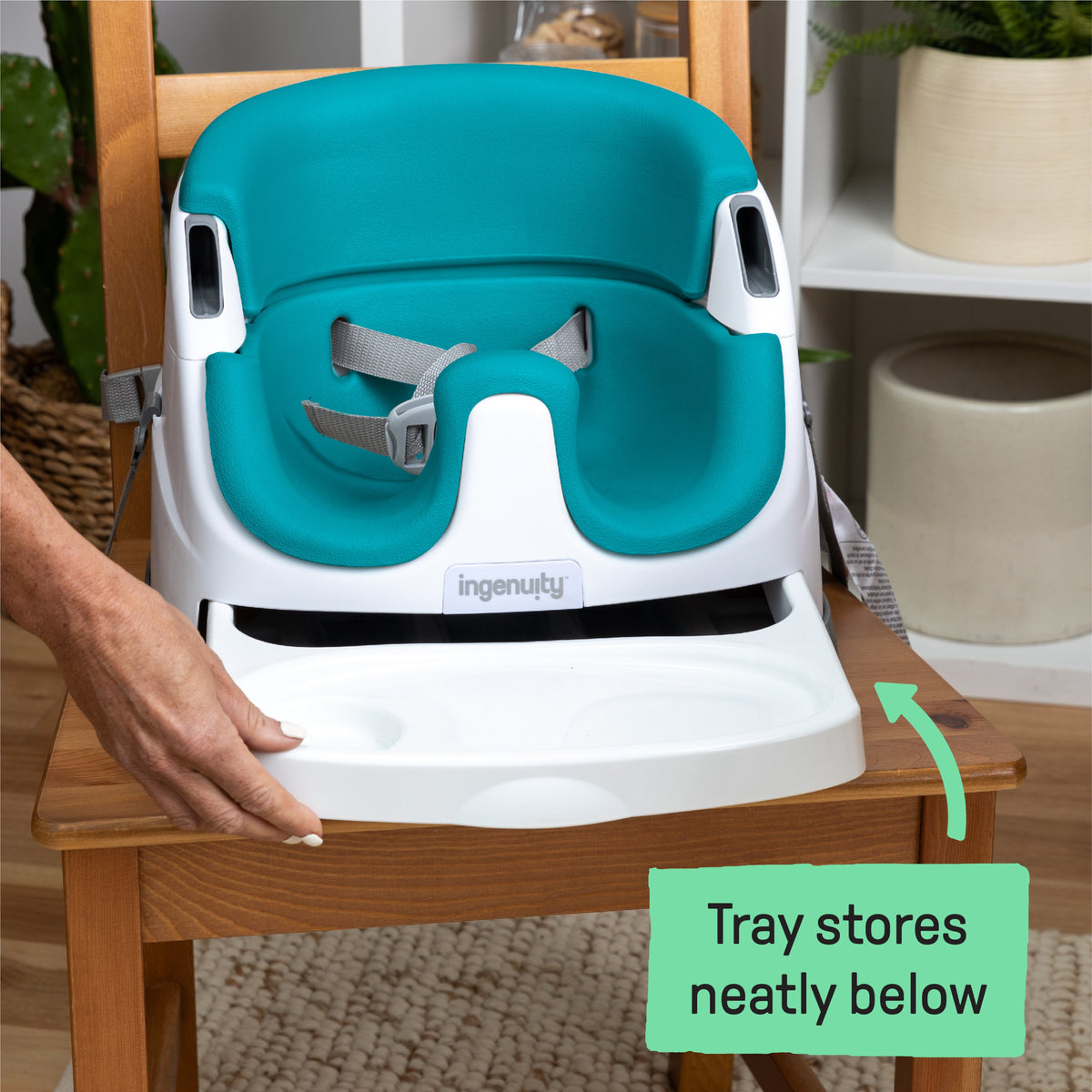 Ingenuity Baby Base 2-in-1 Booster Feeding and Floor Seat, Peacock Blue