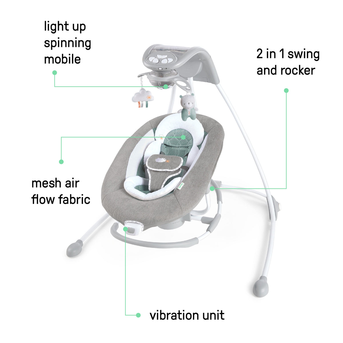 Ingenuity InLighten 2-in-1 Baby Swing & Rocker with Cool Mesh, Pemberton
