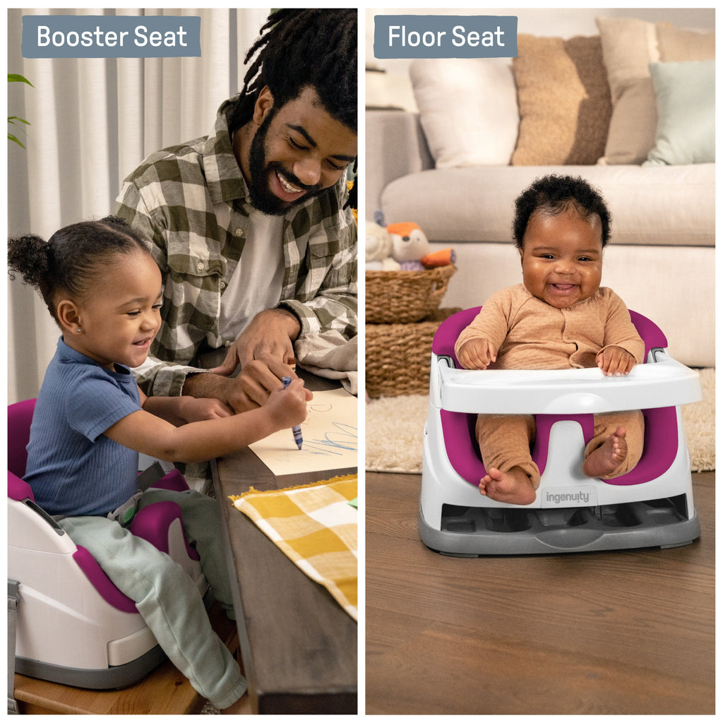 Ingenuity Baby Base 2-in-1 Booster Feeding and Floor Seat, Pink Flambe