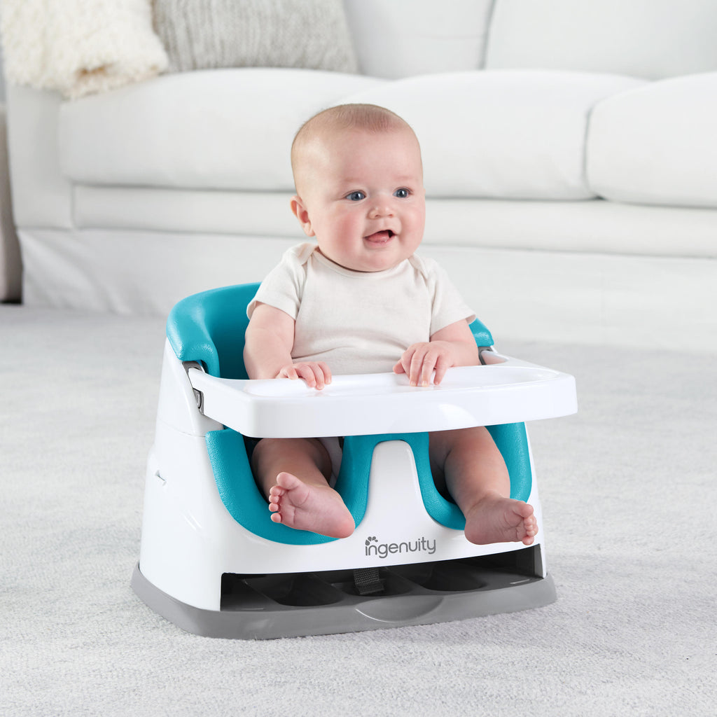 Ingenuity Baby Base 2-in-1 Booster Feeding and Floor Seat, Peacock Blue