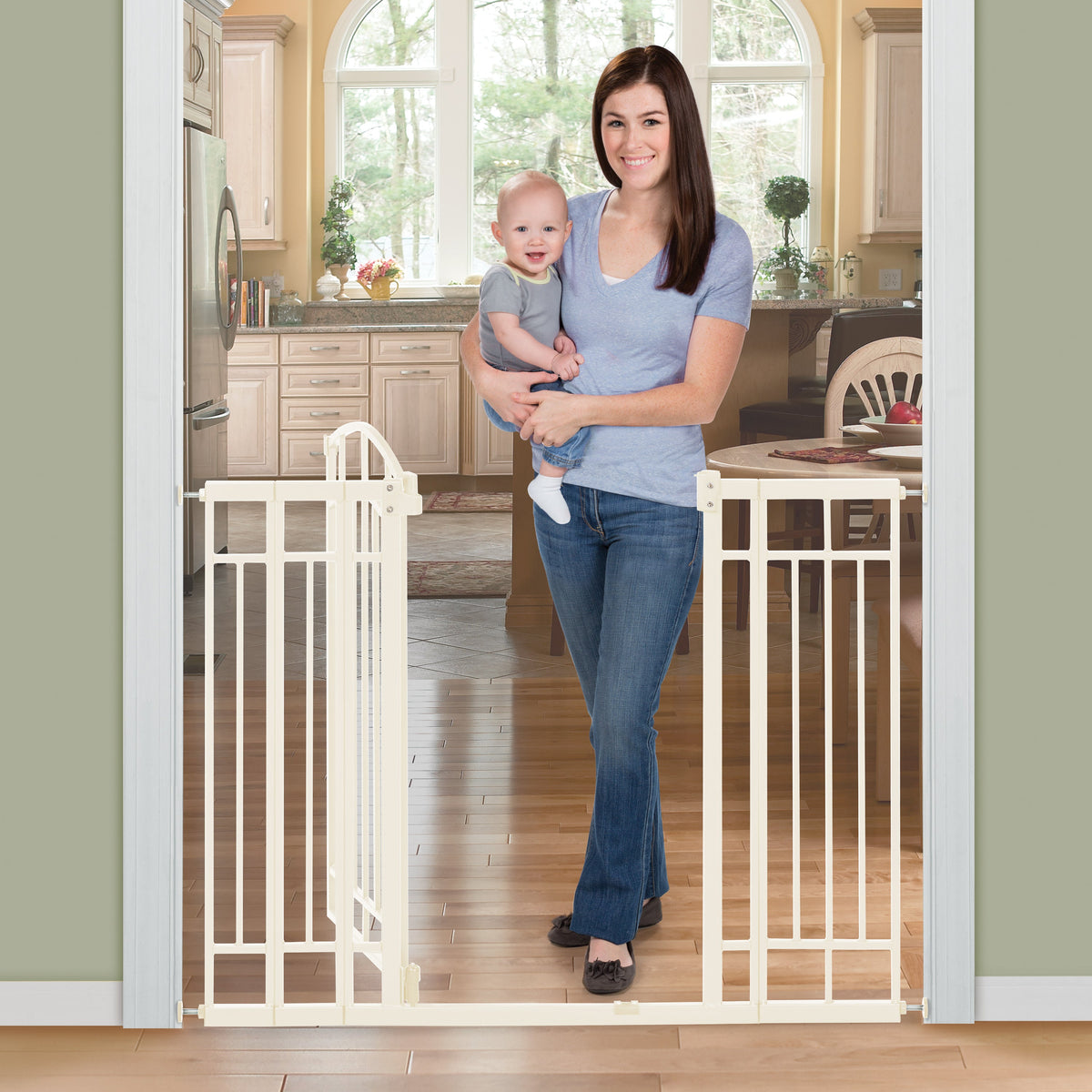 Multi-Use Decorative Extra Tall Walk-Thru Pet and Baby Gate, Openings 29-48 Wide - Beige