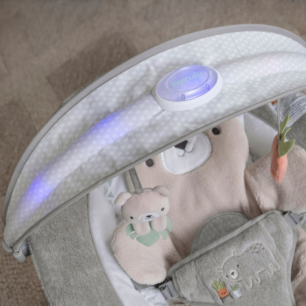 Ingenuity InLighten Baby Bouncer Seat with Light Up Toy Bar, Nate