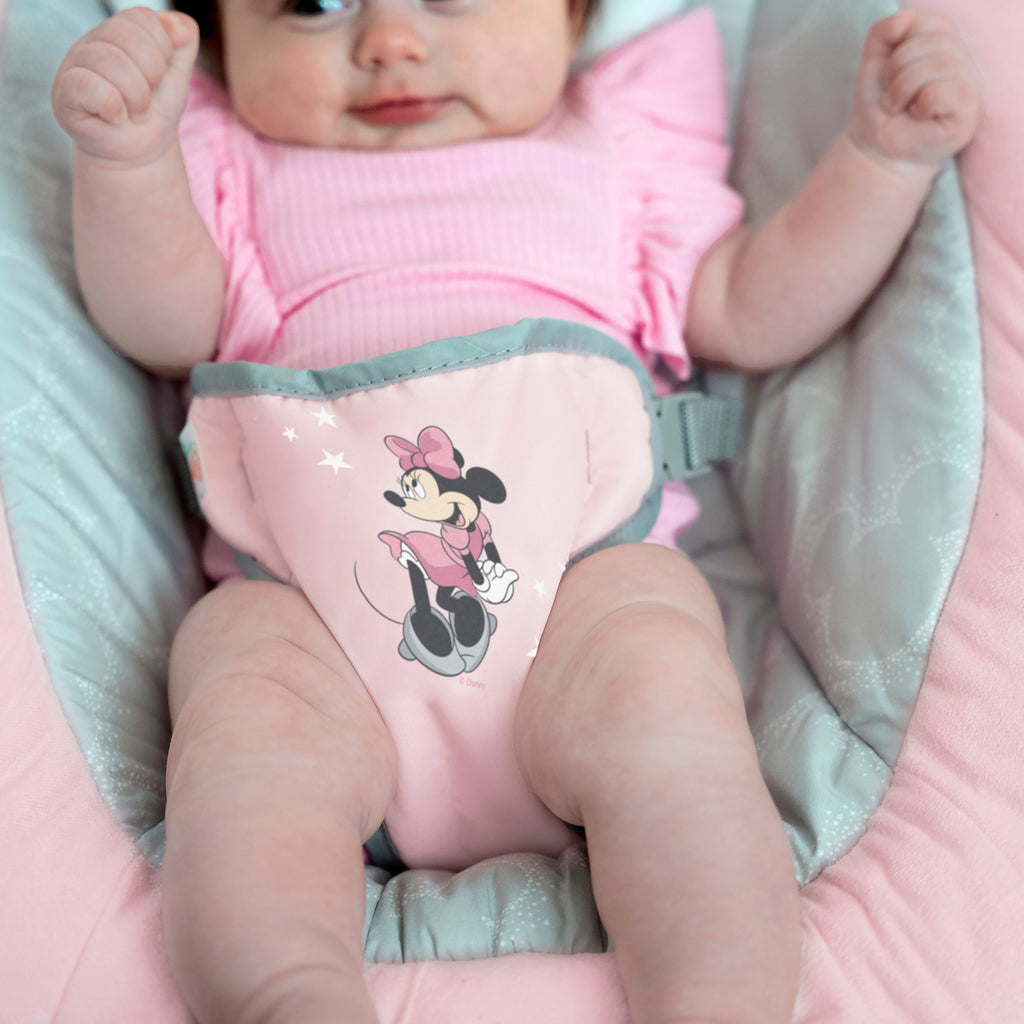Bright Starts Disney Baby Minnie Mouse Rosy Skies Pink Baby Bouncer Infant Seat