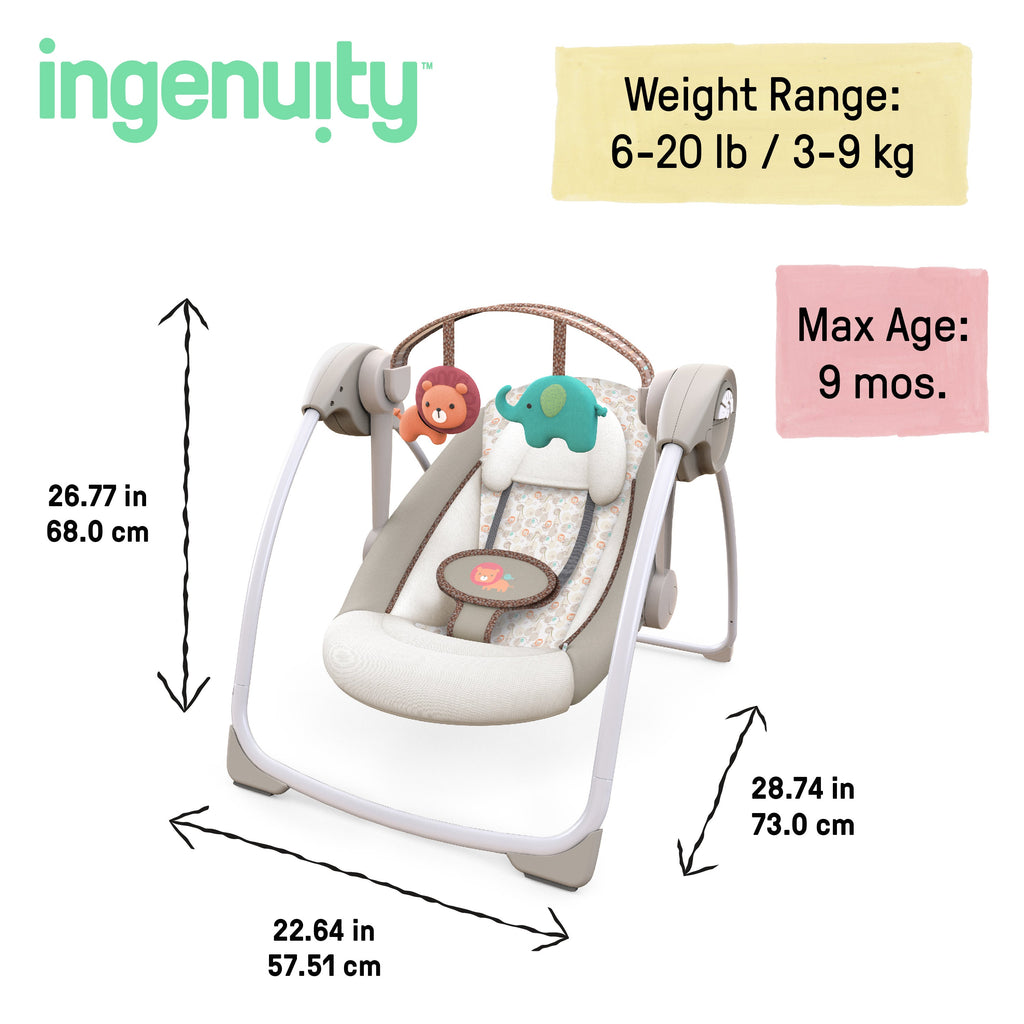 Ingenuity Soothe 'n Delight Portable Baby Swing with Music, Cozy Kingdom