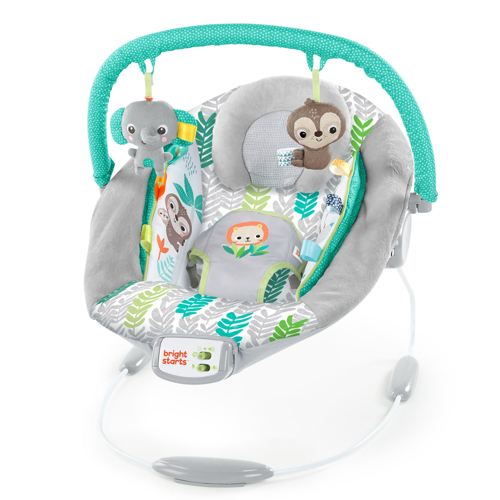 Bright Starts Jungle Vines Comfy Baby Bouncer with Vibrating Infant Seat & Taggies