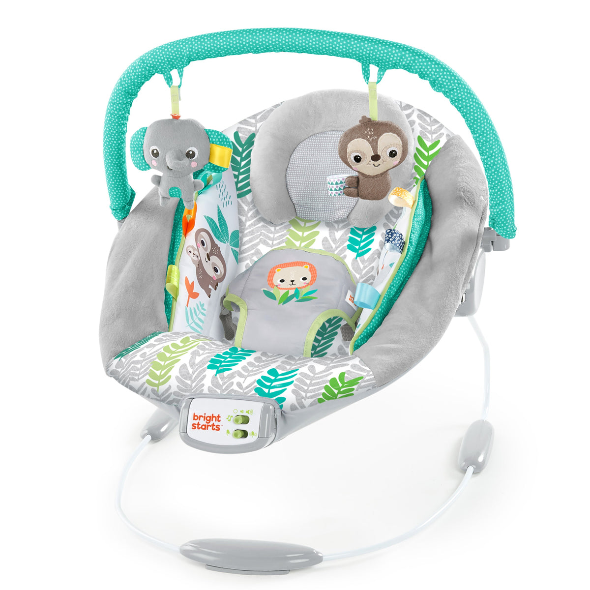 Bright Starts Jungle Vines Comfy Baby Bouncer with Vibrating Infant Seat & Taggies