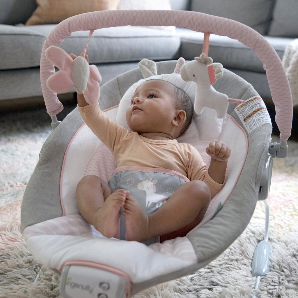 Ingenuity Soothing Baby Bouncer with Vibrating Infant Seat, Flora the Unicorn