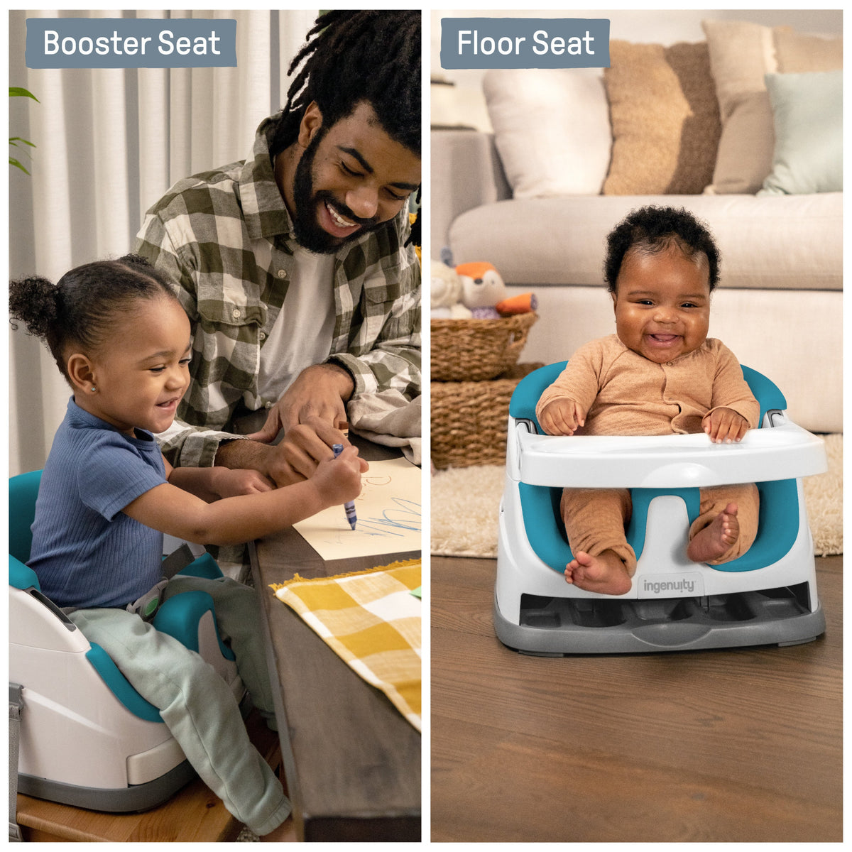 Ingenuity Baby Base 2-in-1 Booster Feeding and Floor Seat, Peacock Blue