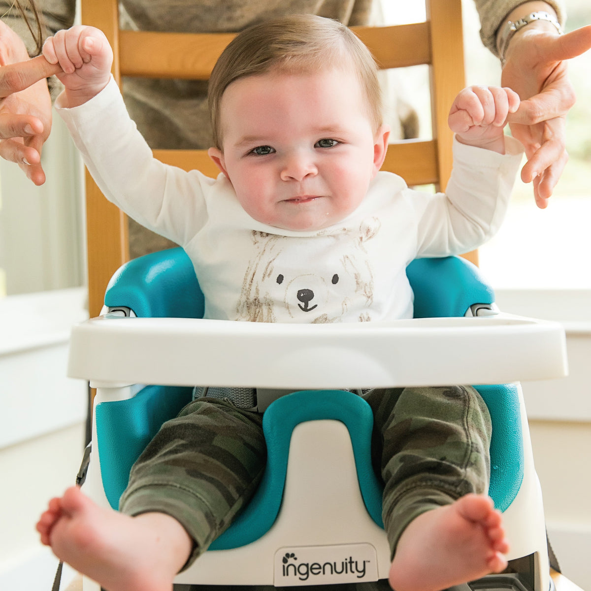 Ingenuity Baby Base 2-in-1 Booster Feeding and Floor Seat, Peacock Blue