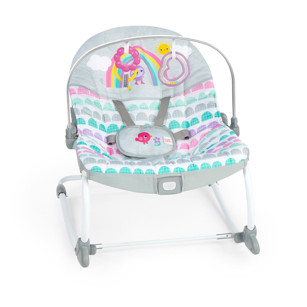 Bright Starts Rosy Rainbow Infant to Toddler Rocker with Vibrations, Baby Seat for Girl or Boy, Newborn +