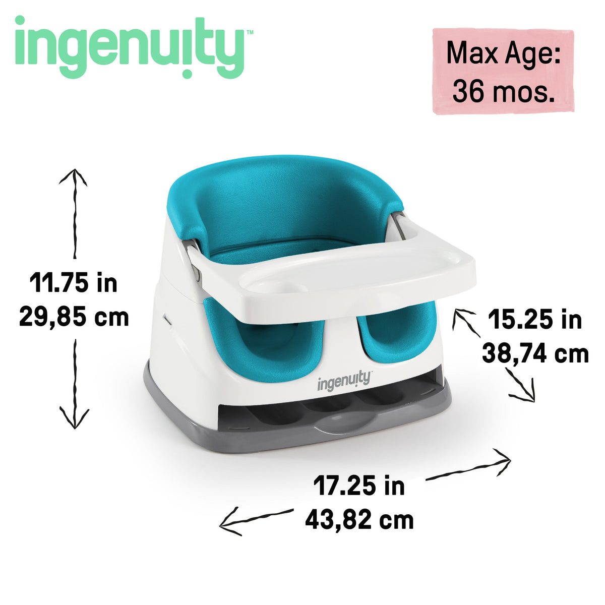 Ingenuity Baby Base 2-in-1 Booster Feeding and Floor Seat, Peacock Blue