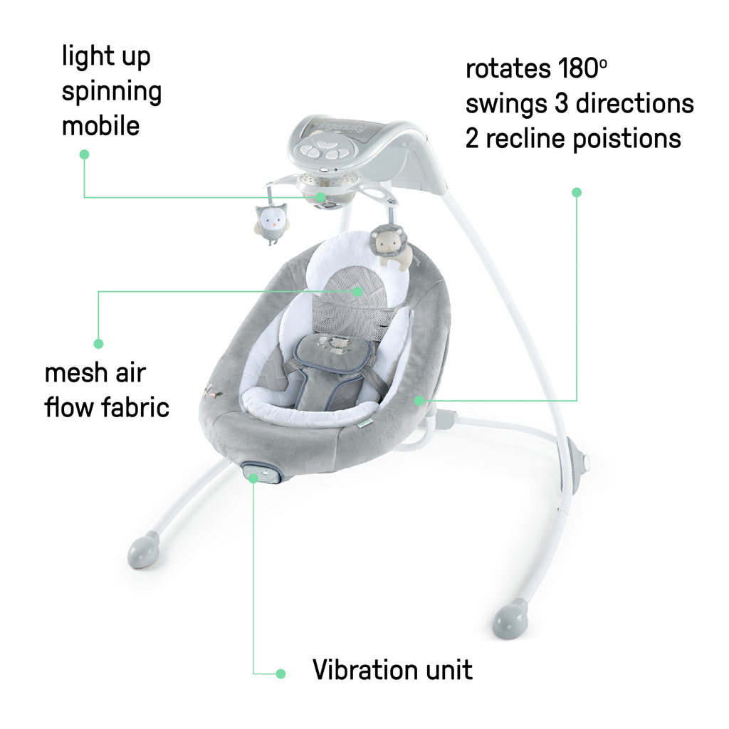 Ingenuity InLighten Baby Swing with Cool Mesh Fabric, Vibrations & Lights, Braden