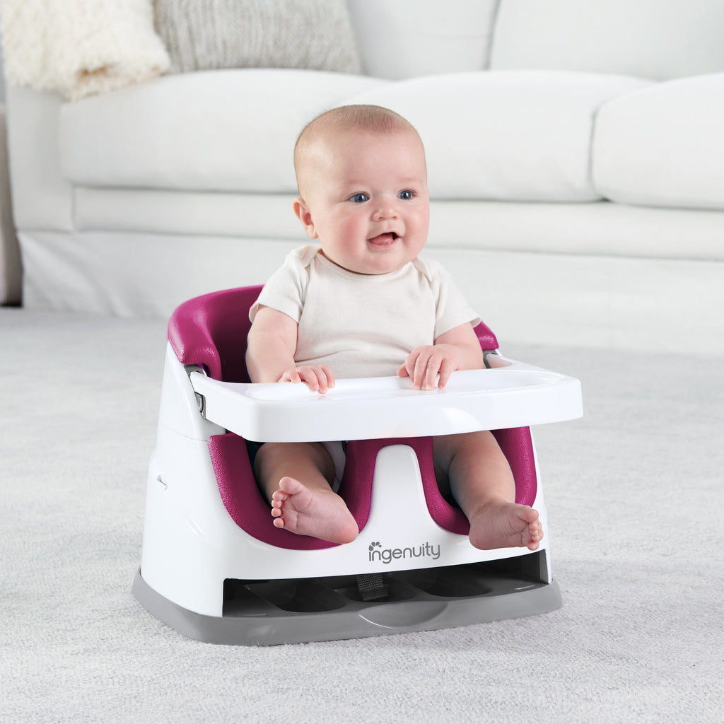 Ingenuity Baby Base 2-in-1 Booster Feeding and Floor Seat, Pink Flambe