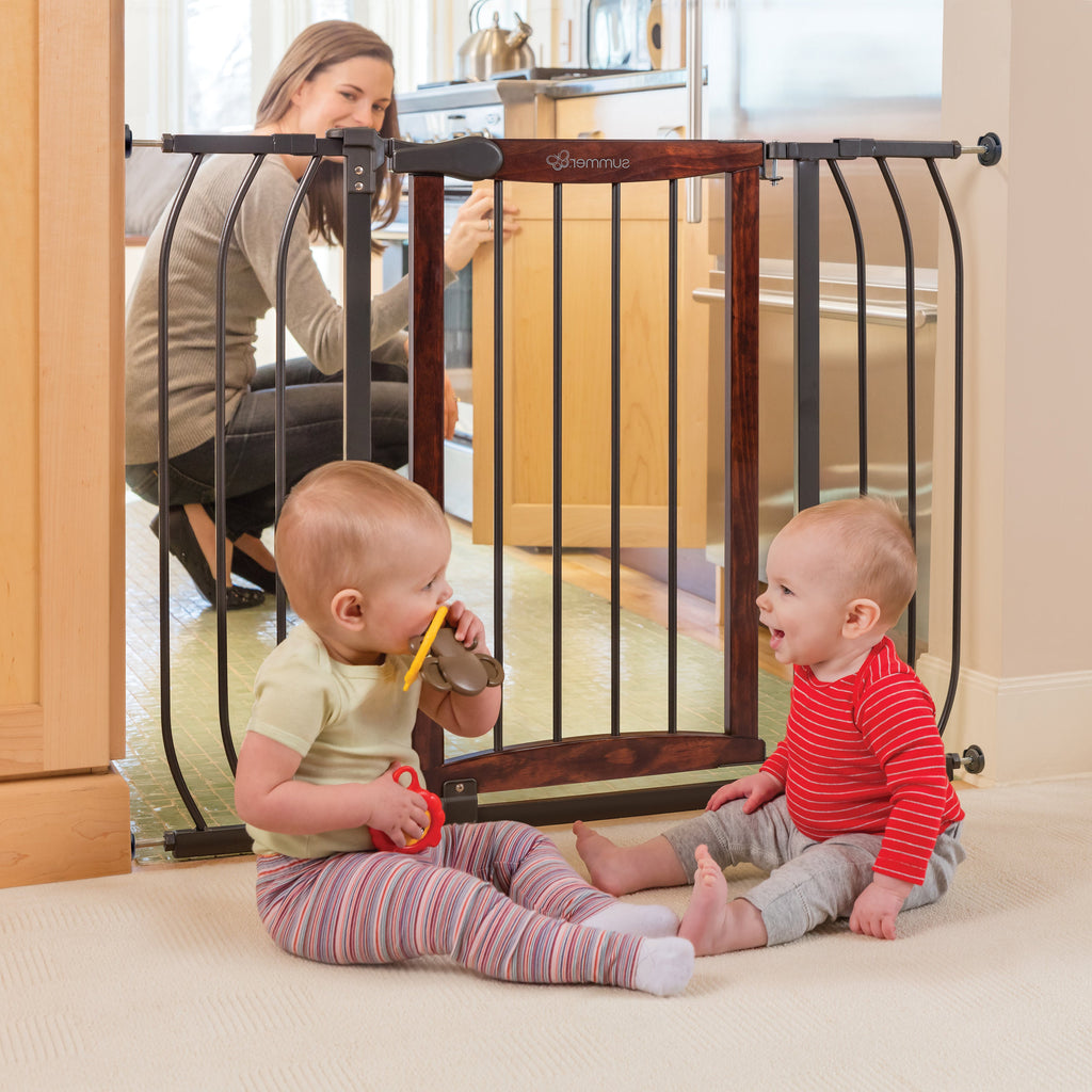 Anywhere Decorative Walk-Thru Pet and Baby Gate, Openings 28  42.5- Walnut/Charcoal