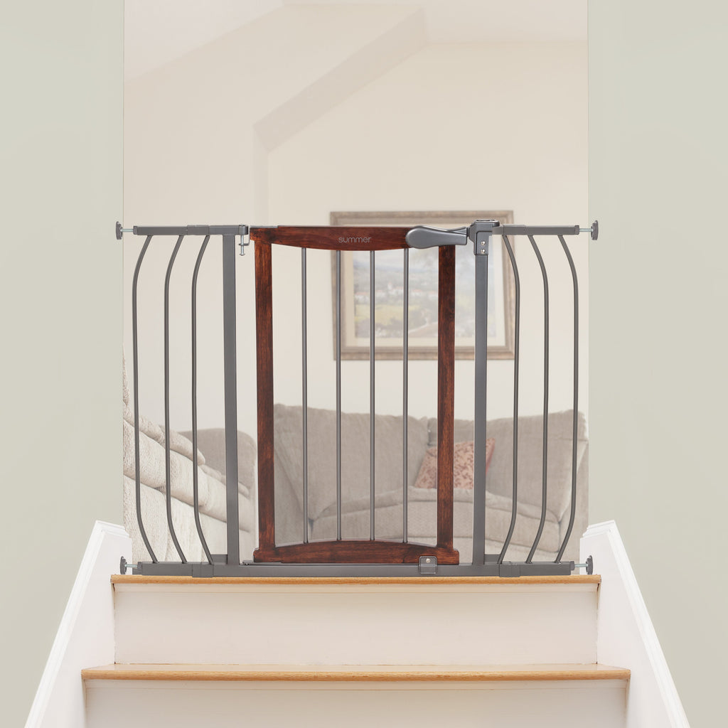 Anywhere Decorative Walk-Thru Pet and Baby Gate, Openings 28  42.5- Walnut/Charcoal