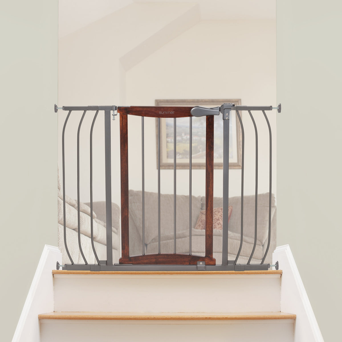 Anywhere Decorative Walk-Thru Pet and Baby Gate, Openings 28  42.5- Walnut/Charcoal