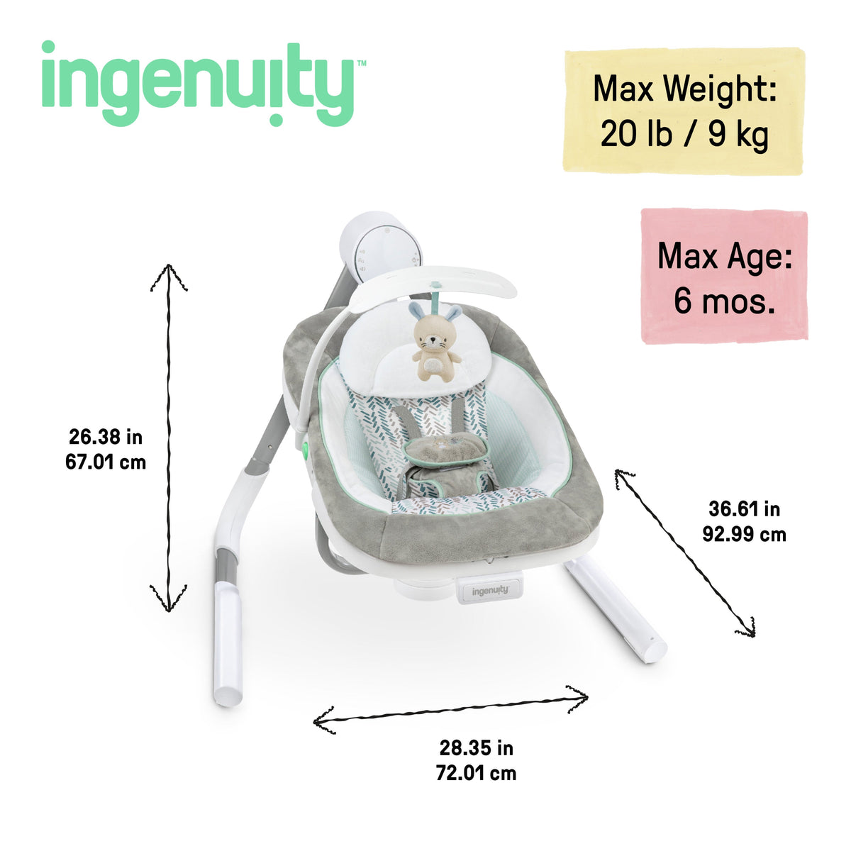 Ingenuity AnyWay Sway Multi-Direction Portable Baby Swing, Spruce
